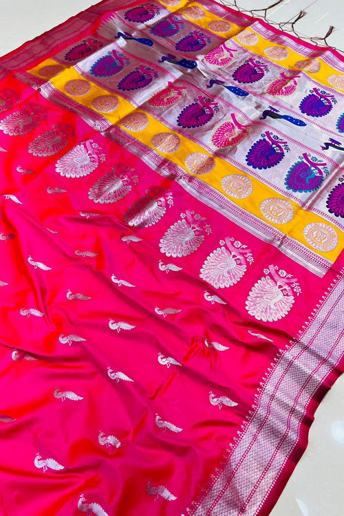 Load image into Gallery viewer, Deserving Dark Pink Pure Paithani Silk Saree With Prodigal Blouse Piece
