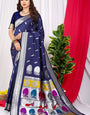 Demanding Navy Blue Pure Paithani Silk Saree With Prodigal Blouse Piece