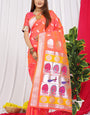 Impressive Peach Pure Paithani Silk Saree With Prodigal Blouse Piece