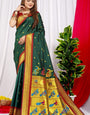 Adoring Dark Green Pure Paithani Silk Saree With Splendorous Blouse Piece