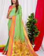 Ebullience Pista Pure Paithani Silk Saree With Splendorous Blouse Piece