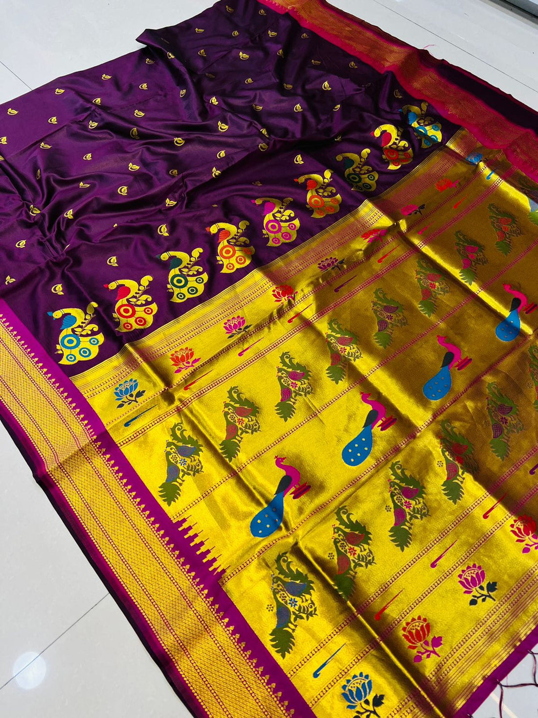 Scintilla Wine Pure Paithani Silk Saree With Splendorous Blouse Piece