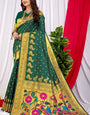 Ailurophile Dark Green Pure Paithani Silk Saree With Jazzy Blouse Piece