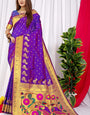 Profuse Royal Blue Pure Paithani Silk Saree With Jazzy Blouse Piece
