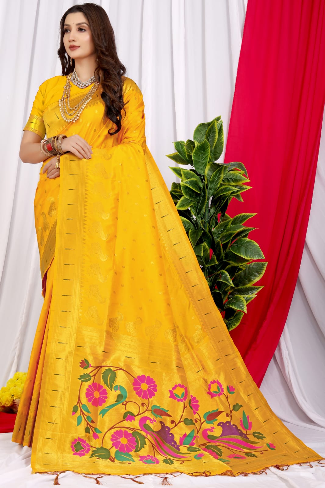 Unequalled Yellow Pure Paithani Silk Saree With Jazzy Blouse Piece