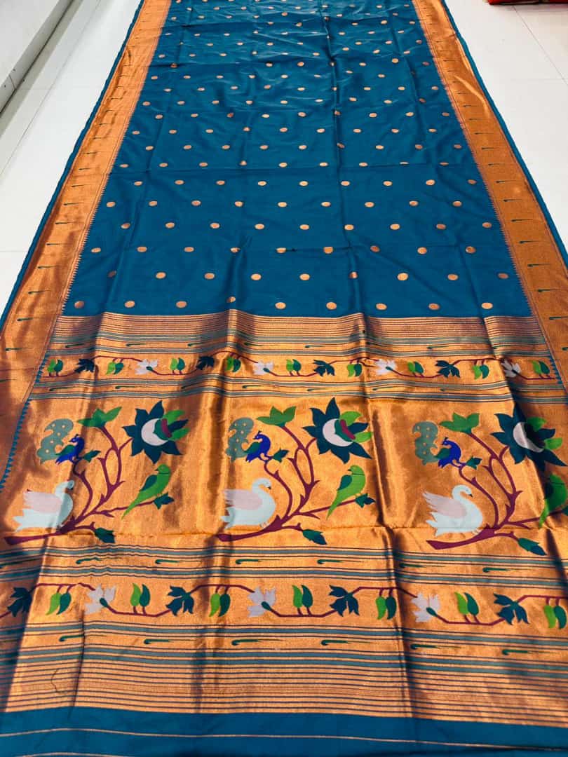 Extraordinary Blue Paithani Silk saree With Snappy Blouse Piece