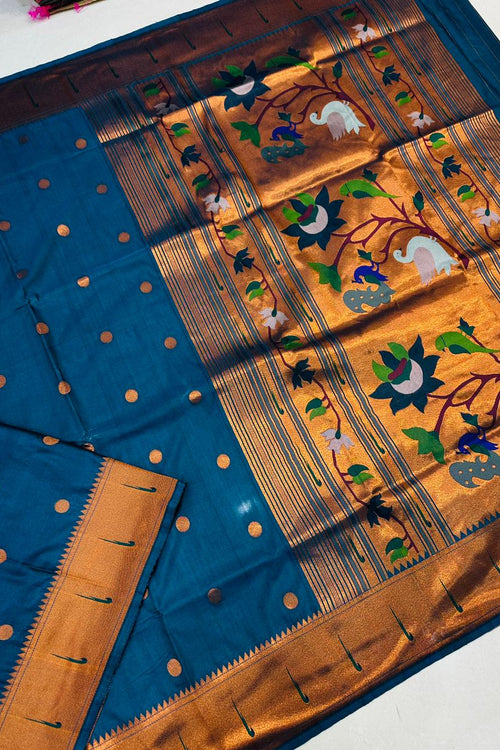 Load image into Gallery viewer, Extraordinary Blue Paithani Silk saree With Snappy Blouse Piece
