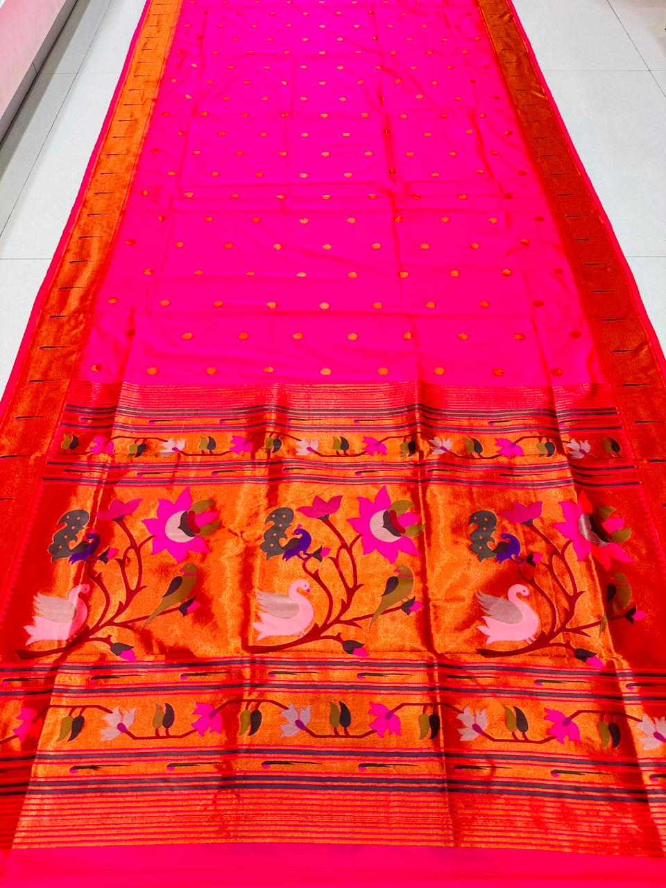 Attractive Dark Pink Paithani Silk saree With Snappy Blouse Piece