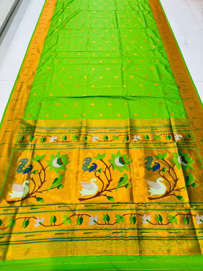 Flaunt Green Paithani Silk saree With Snappy Blouse Piece