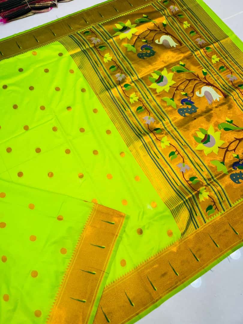 Capricious Parrot Paithani Silk saree With Snappy Blouse Piece