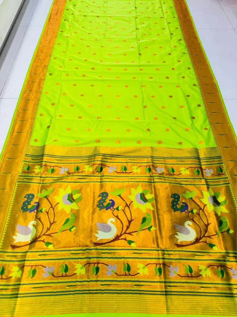 Capricious Parrot Paithani Silk saree With Snappy Blouse Piece