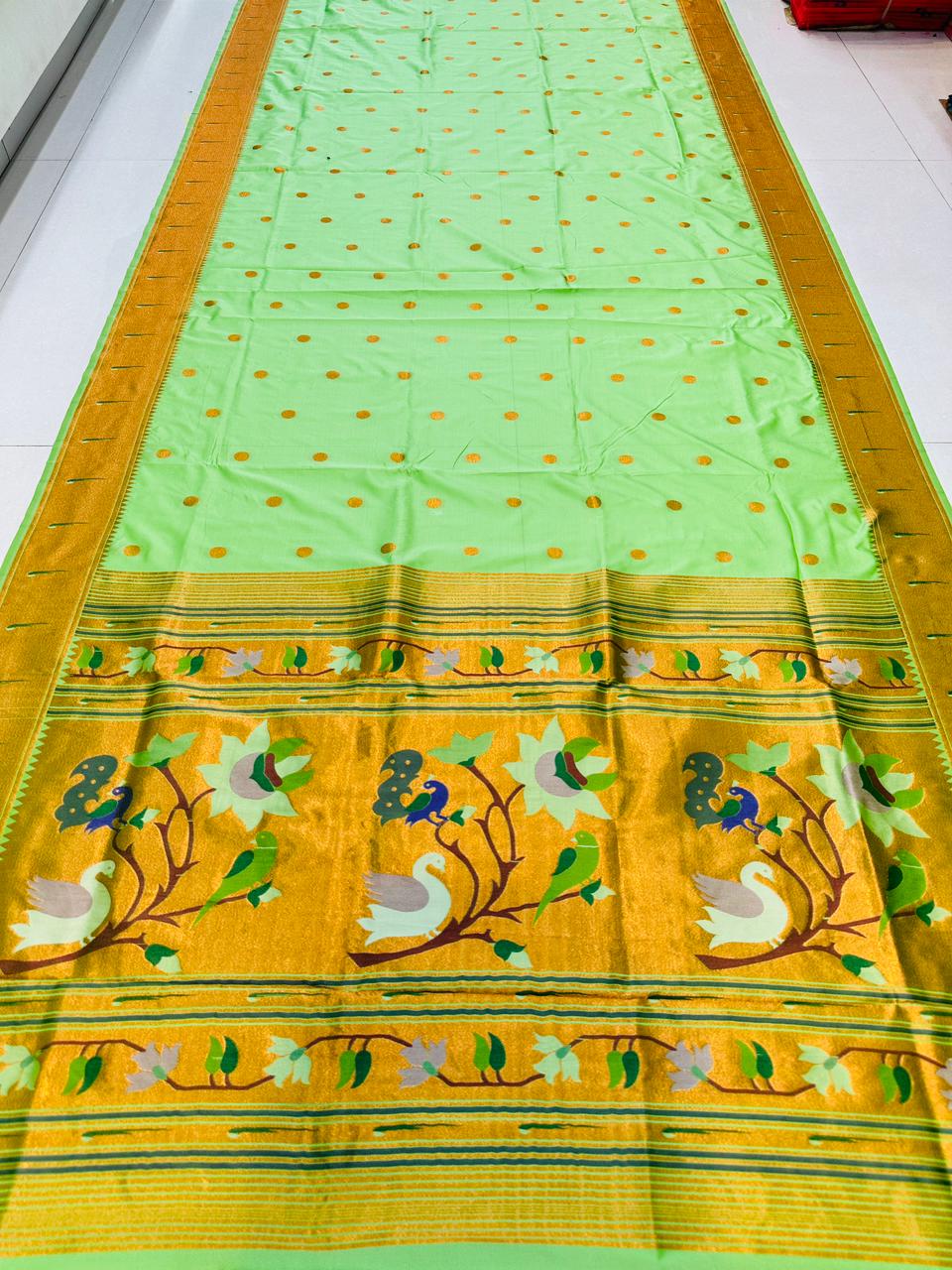 Dazzling Pista Paithani Silk saree With Snappy Blouse Piece