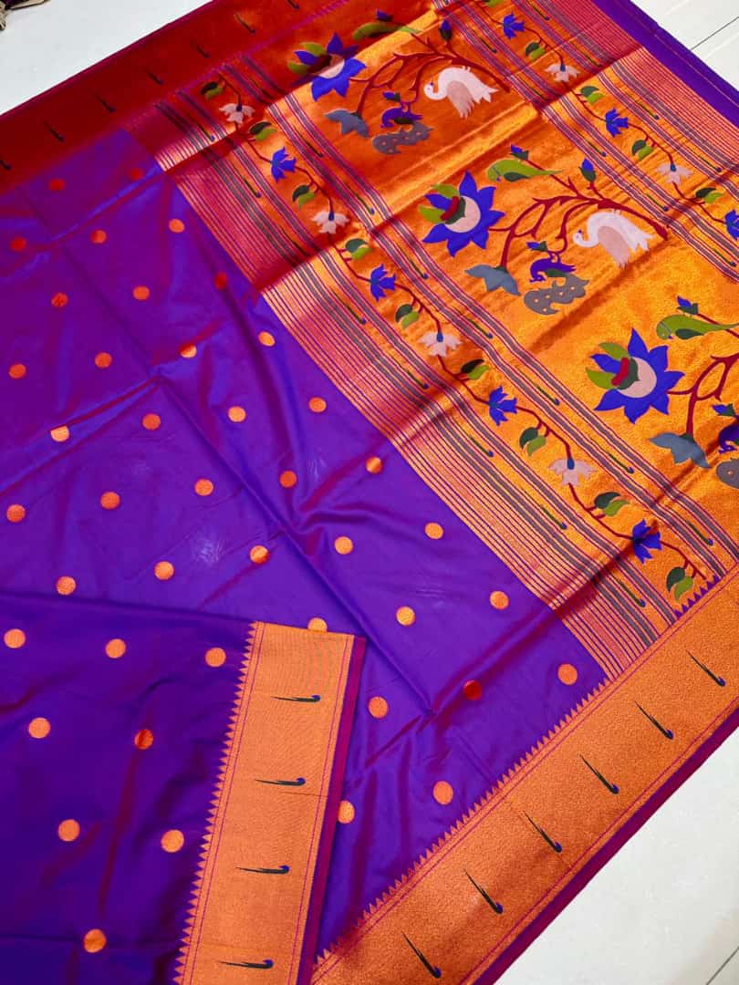 Girlish Wine Paithani Silk saree With Snappy Blouse Piece