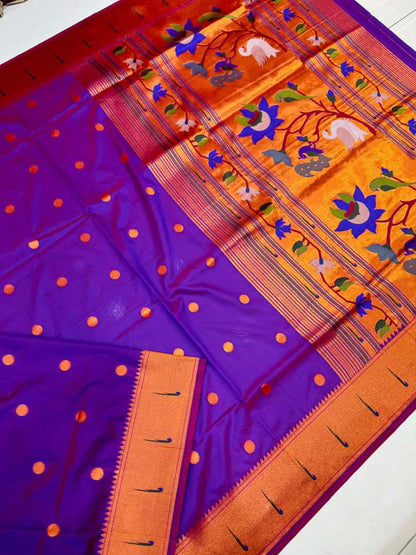 Girlish Wine Paithani Silk saree With Snappy Blouse Piece