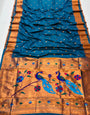 Marvellous Blue Paithani Silk Saree With Invaluable Blouse Piece