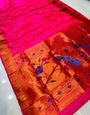 Attractive Dark Pink Paithani Silk Saree With Invaluable Blouse Piece