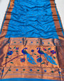 Gorgeous Firozi Paithani Silk Saree With Invaluable Blouse Piece