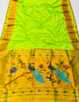 Phenomenal Parrot Paithani Silk Saree With Invaluable Blouse Piece