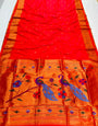 Desiring Red Paithani Silk Saree With Invaluable Blouse Piece