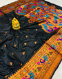 Flaunt Black Paithani Silk Saree With Girlish Blouse Piece