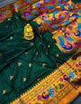 Gorgeous Dark Green Paithani Silk Saree With Beautiful Blouse Piece