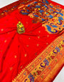 Deserving Red Paithani Silk Saree With Jazzy Blouse Piece