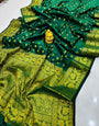 Brood Dark Green Soft Banarasi Silk Saree With Enchanting Blouse Piece