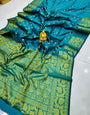 Magnetic Firozi Soft Banarasi Silk Saree With Enchanting Blouse Piece