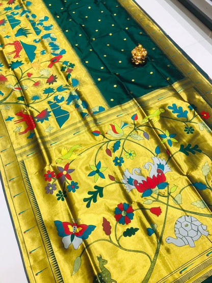 Confounding Green Paithani Silk Saree With Classy Blouse Piece