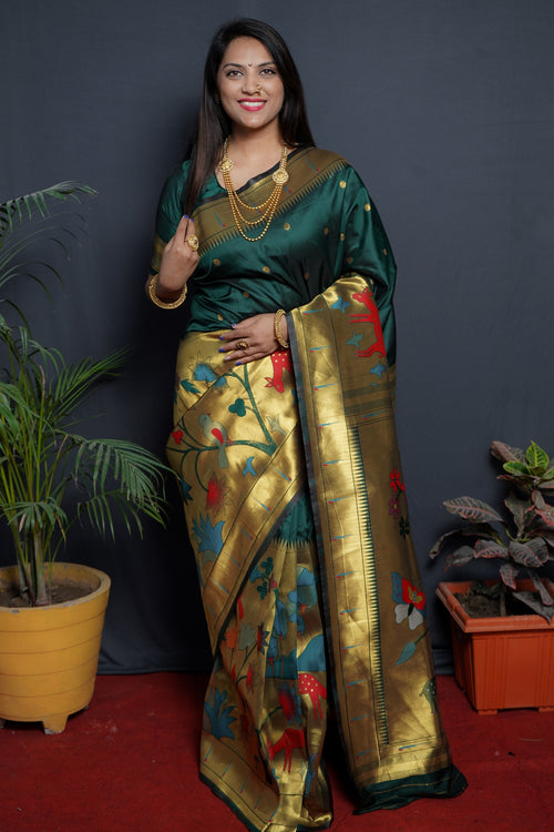 Load image into Gallery viewer, Confounding Green Paithani Silk Saree With Classy Blouse Piece
