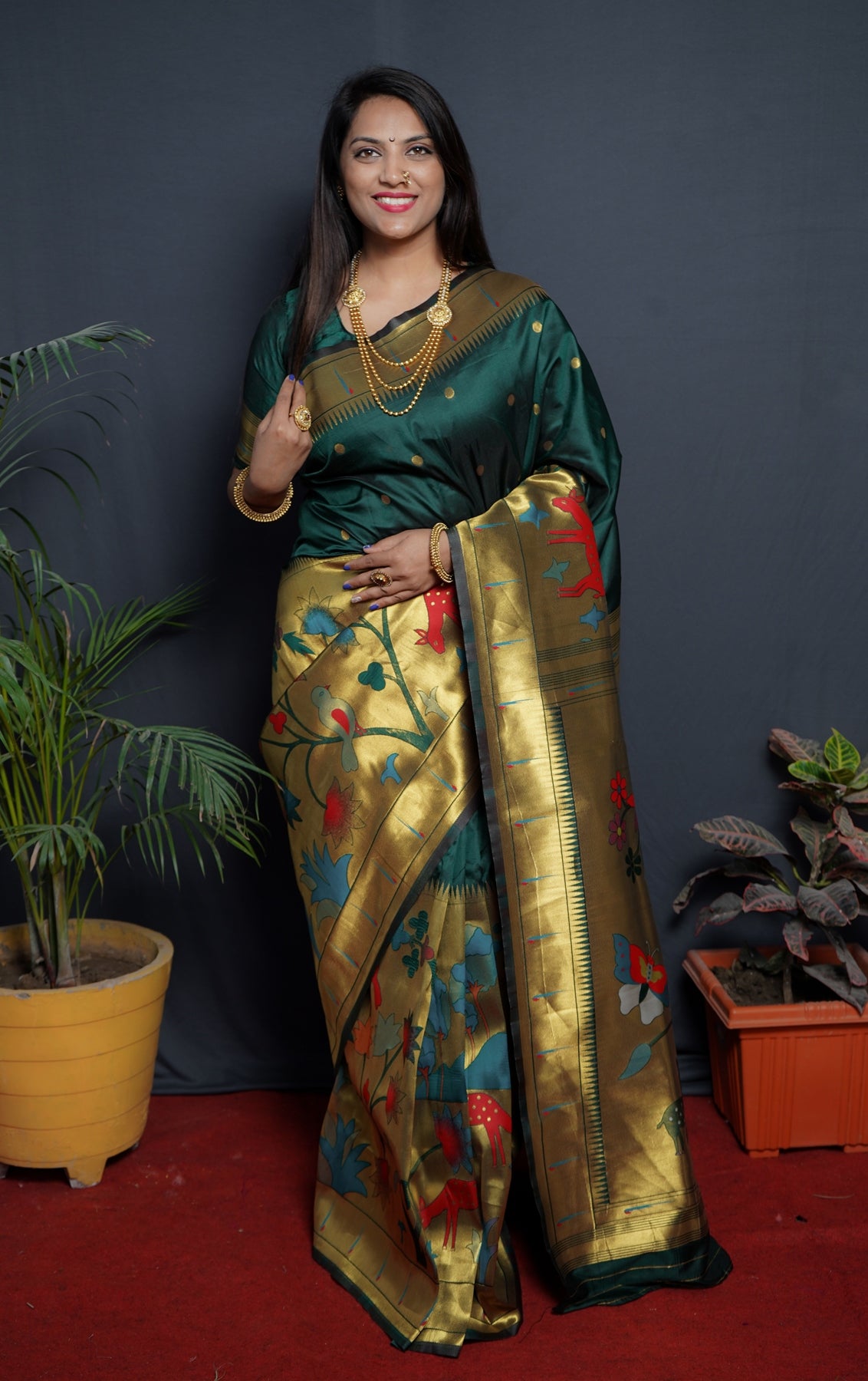 Confounding Green Paithani Silk Saree With Classy Blouse Piece