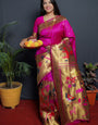 Engaging Magenta Paithani Silk Saree With Classy Blouse Piece