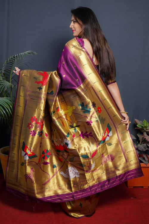 Load image into Gallery viewer, Gratifying Purple Paithani Silk Saree With Classy Blouse Piece
