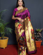Gratifying Purple Paithani Silk Saree With Classy Blouse Piece