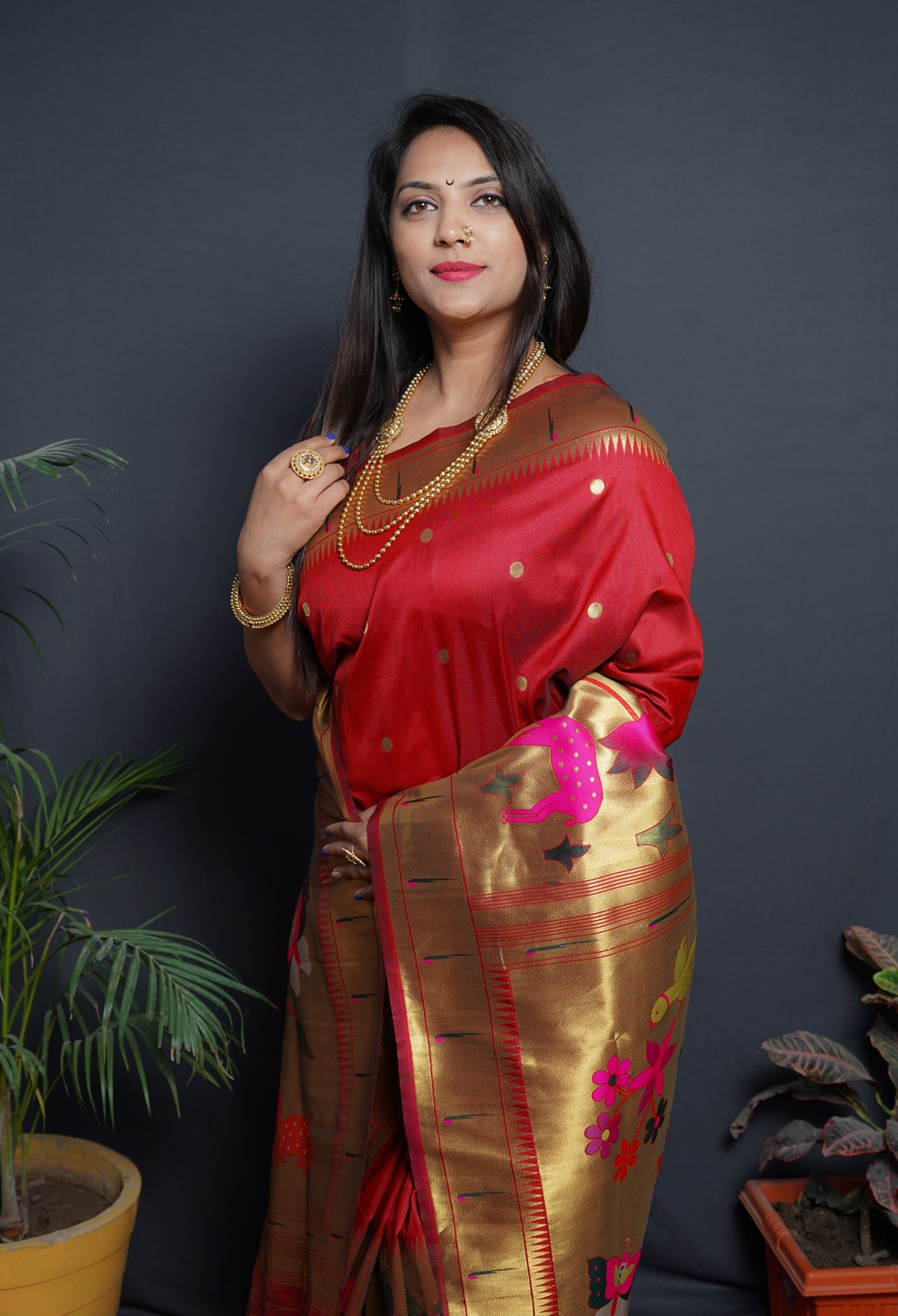 Splendiferous Red Paithani Silk Saree With Classy Blouse Piece