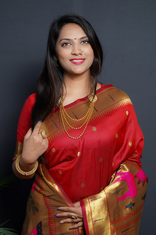 Load image into Gallery viewer, Splendiferous Red Paithani Silk Saree With Classy Blouse Piece
