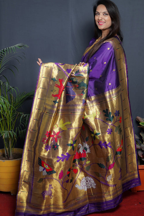 Load image into Gallery viewer, Pleasurable Royal Blue Paithani Silk Saree With Classy Blouse Piece
