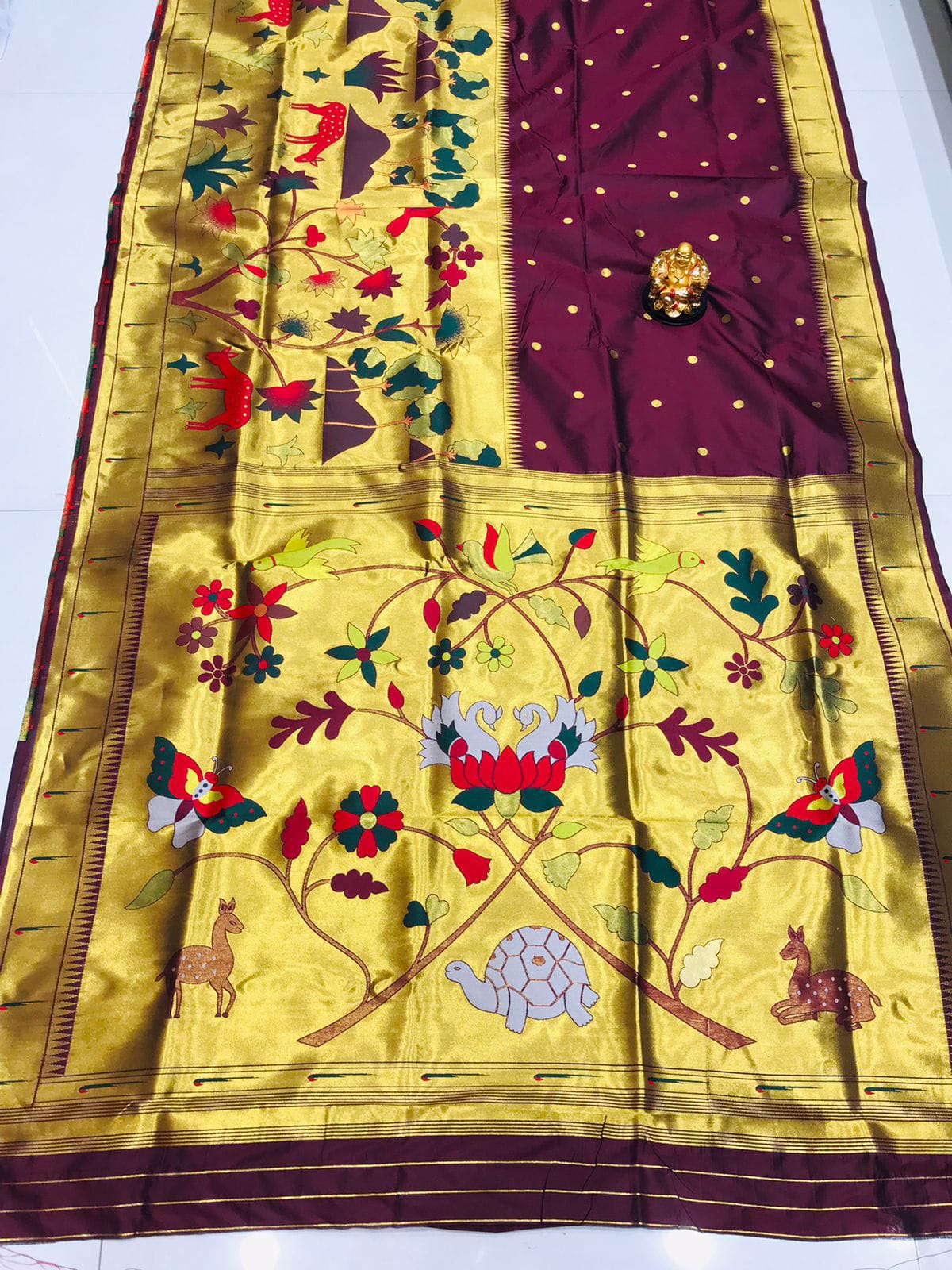 Incredible Wine Paithani Silk Saree With Classy Blouse Piece