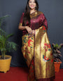 Incredible Wine Paithani Silk Saree With Classy Blouse Piece