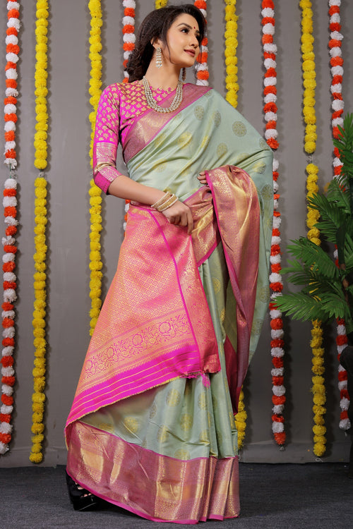 Load image into Gallery viewer, Smashing Pista Kanjivaram Silk With Surpassing Blouse Piece
