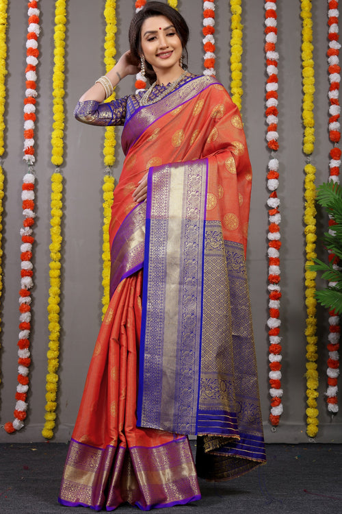 Load image into Gallery viewer, Engaging Red Kanjivaram Silk With Surpassing Blouse Piece
