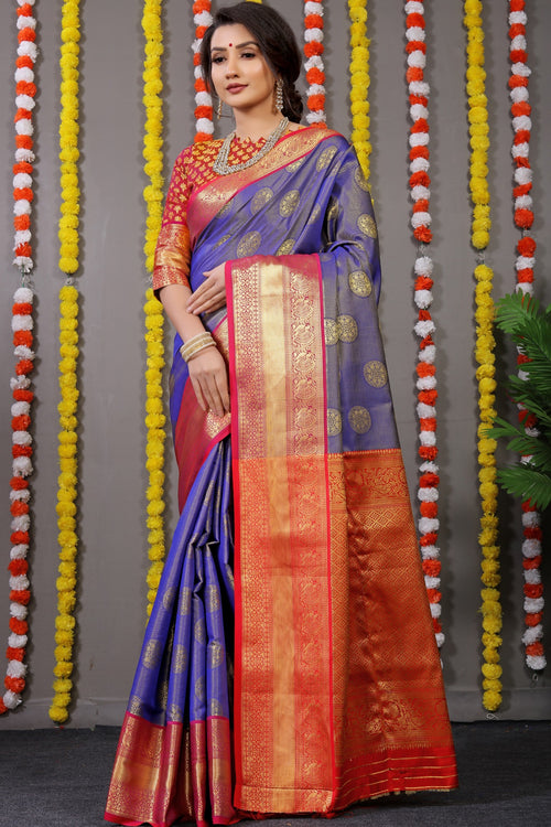 Load image into Gallery viewer, Gratifying Royal Blue Kanjivaram Silk With Surpassing Blouse Piece
