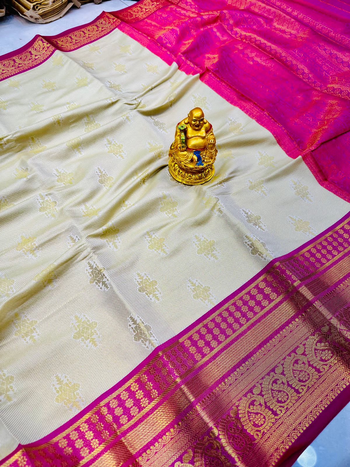 Trendy Beige Kanjivaram Silk With Demure Blouse Piece