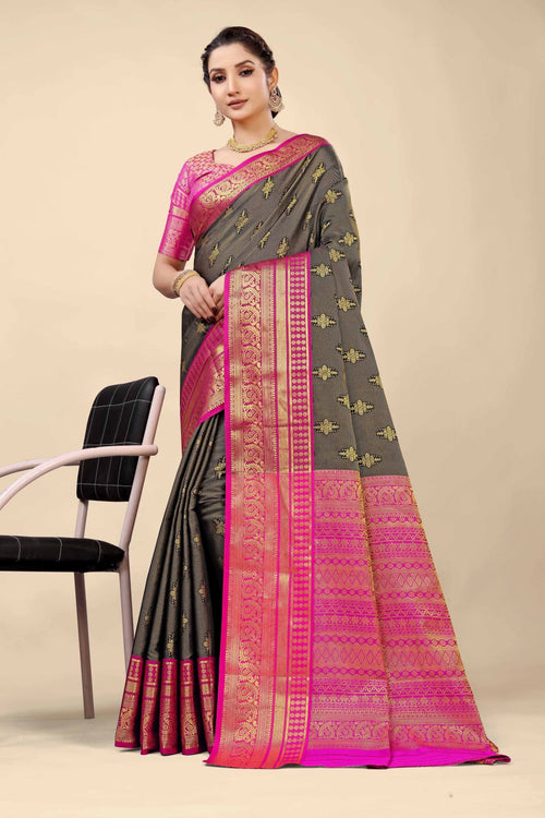 Load image into Gallery viewer, Stunning Black Kanjivaram Silk With Demure Blouse Piece
