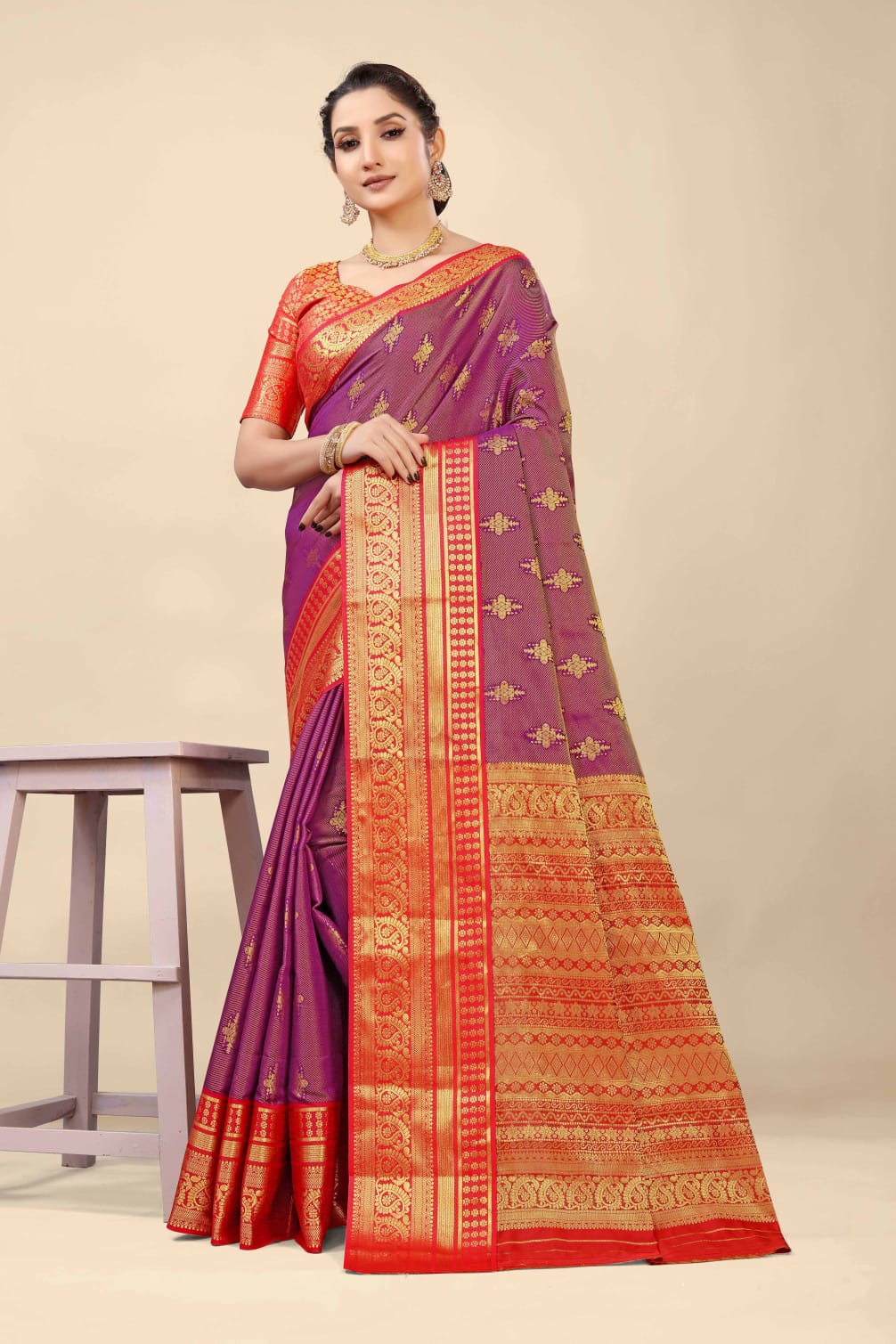 Sensational Wine Kanjivaram Silk With Demure Blouse Piece
