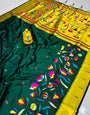 Dazzling Dark Green Paithani Silk With Woebegone Blouse Piece