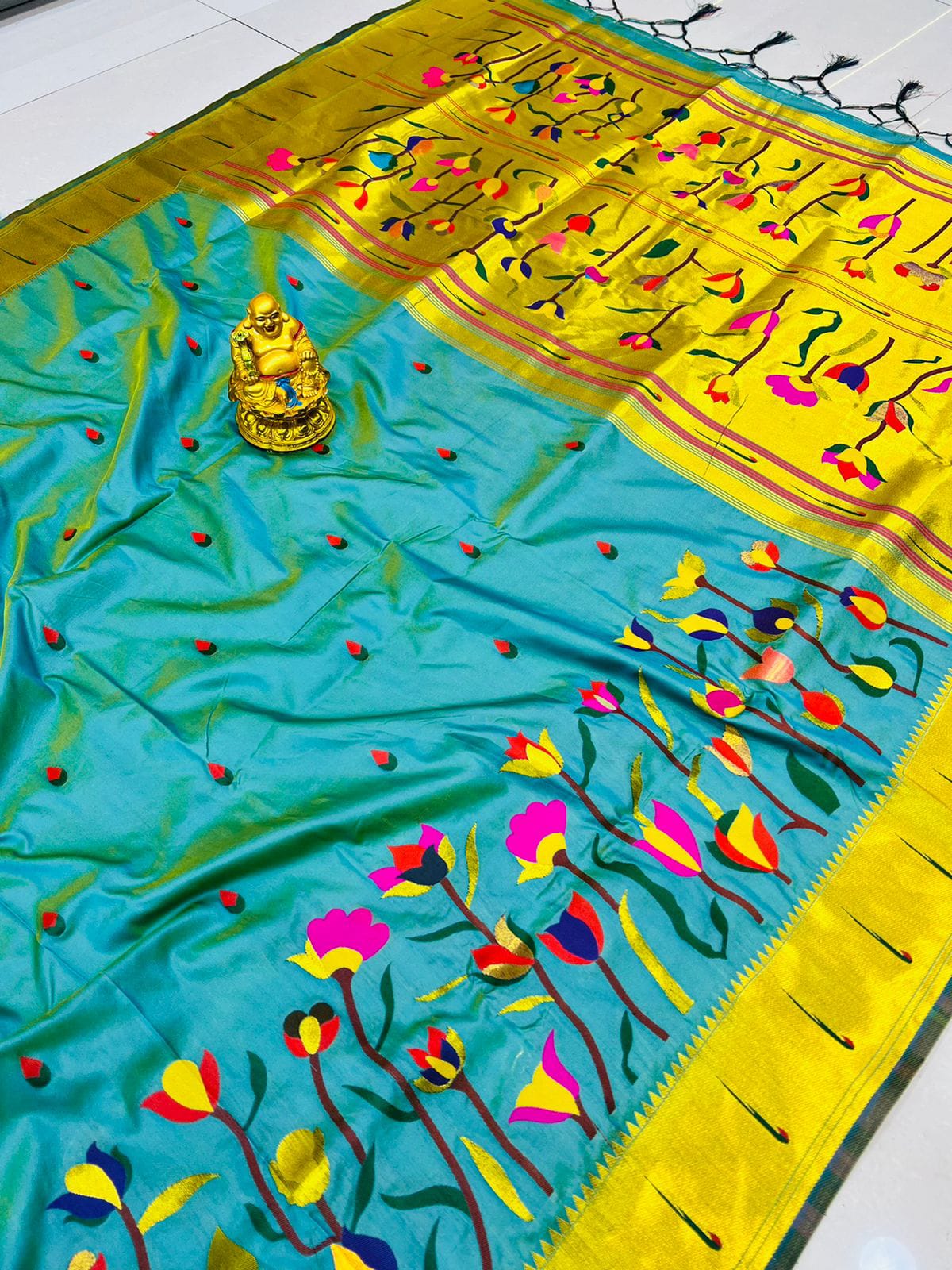 Phenomenal Firozi Paithani Silk With Woebegone Blouse Piece