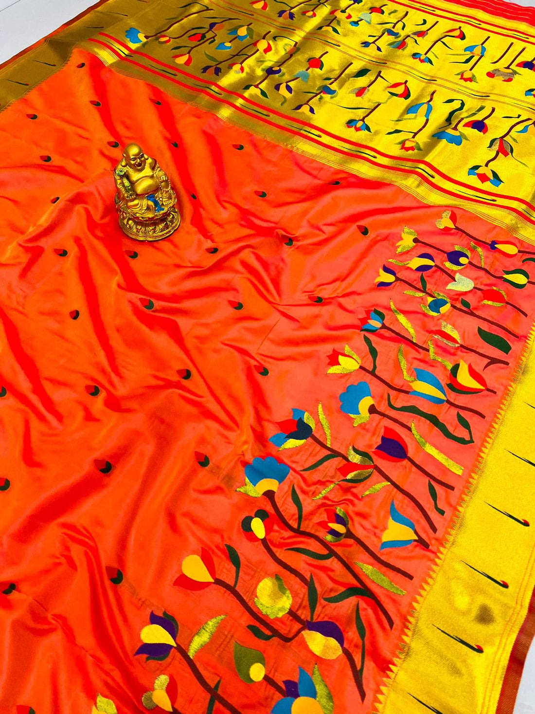 Staring Orange Paithani Silk With Woebegone Blouse Piece