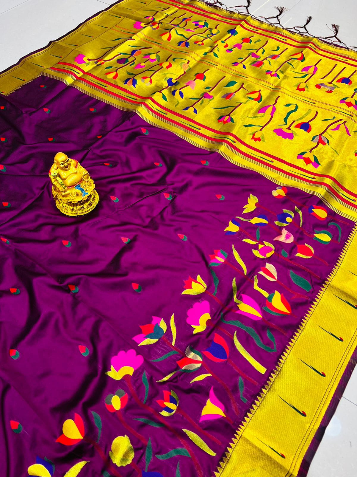 Glowing Wine Paithani Silk With Woebegone Blouse Piece