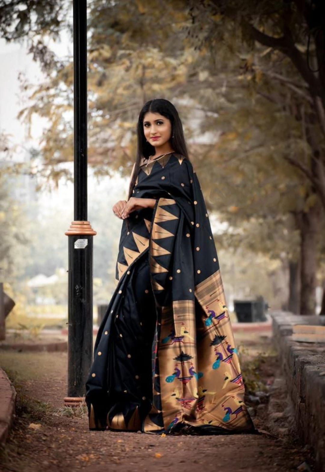 Unequalled Black Paithani Silk Saree With Energetic Blouse Piece
